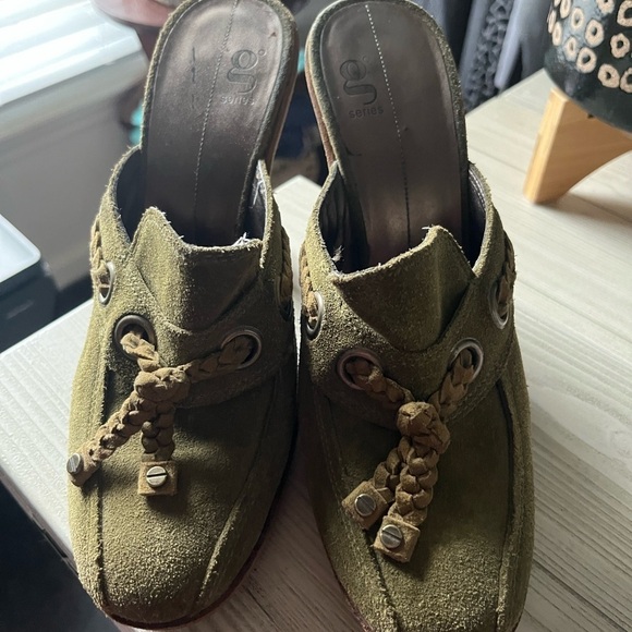 Vintage Nike G Series Olive Green Suede slip on slide Heel boho artsy Mule Sz 8B - Picture 3 of 15